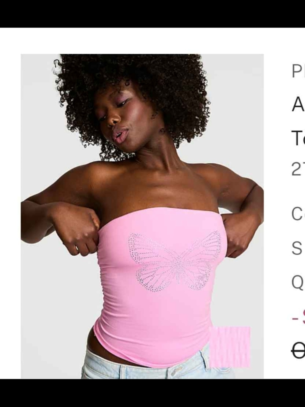 PINK Vs Strapless Tube Top with Rhinestone Butterfly